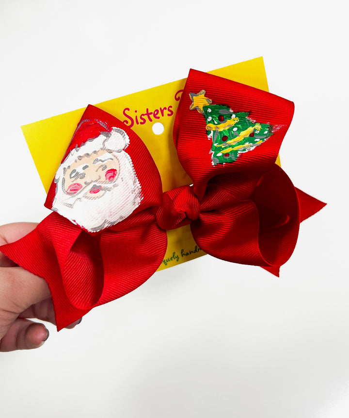 Santa Tree Handpainted Bow
