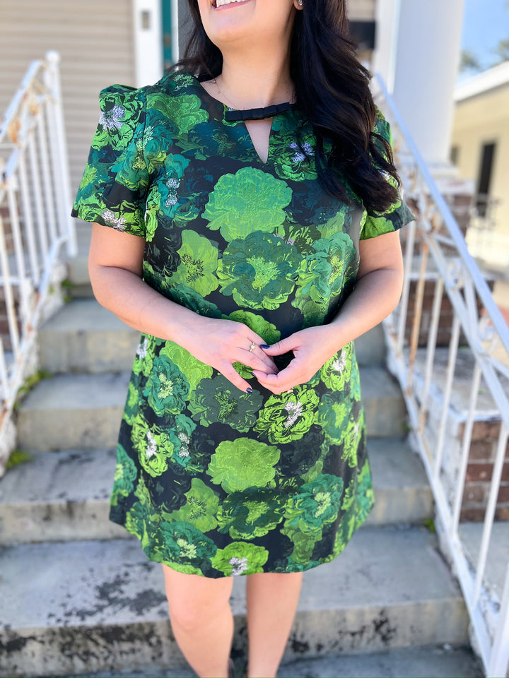 Green Multi Floral Bow Detail Mini Dress