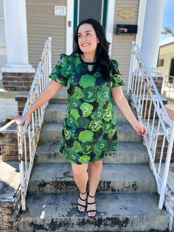 Green Multi Floral Bow Detail Mini Dress