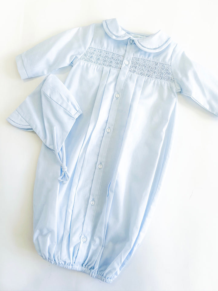 Blue Traditional Smocked Gown & Hat Set