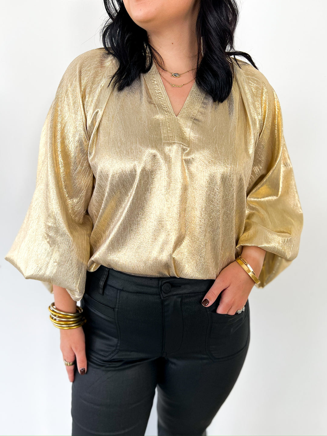 Gold Textured Long Sleeve Top