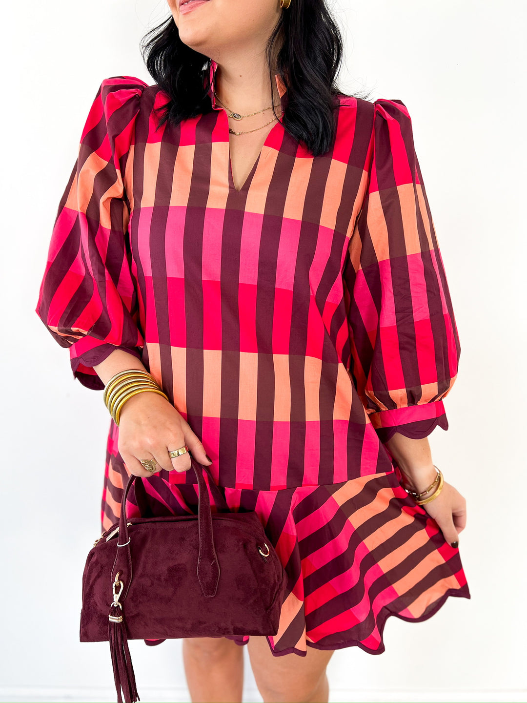 Wine Combo Stripe Dress