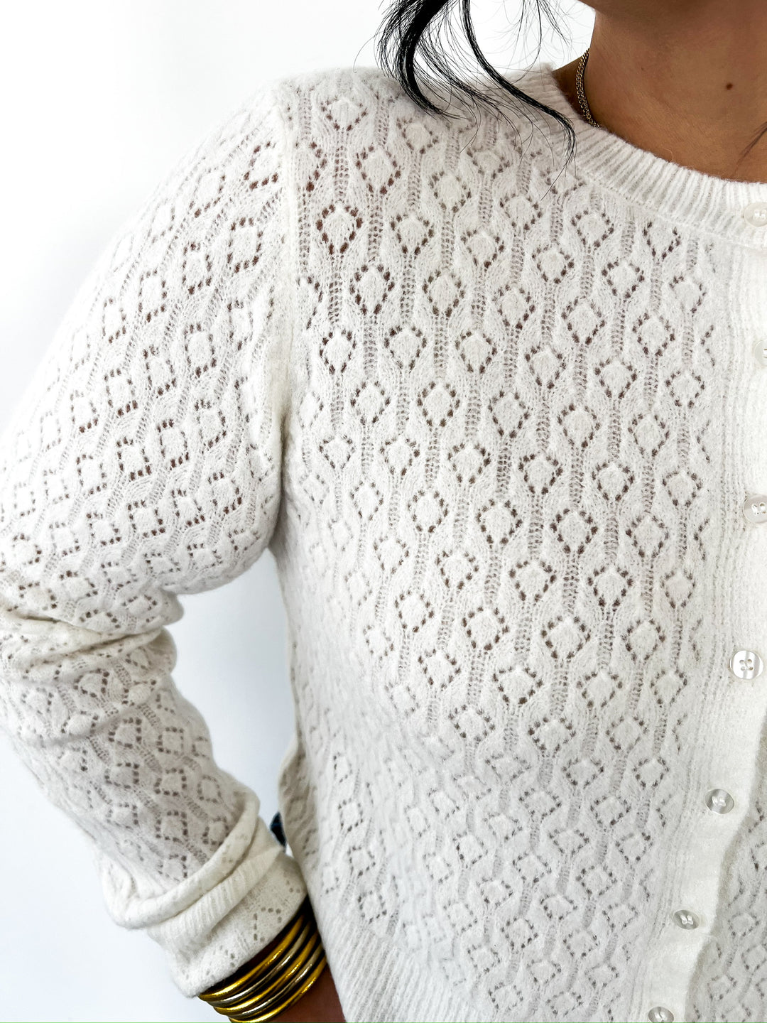 White Medina Open Knit Cardigan