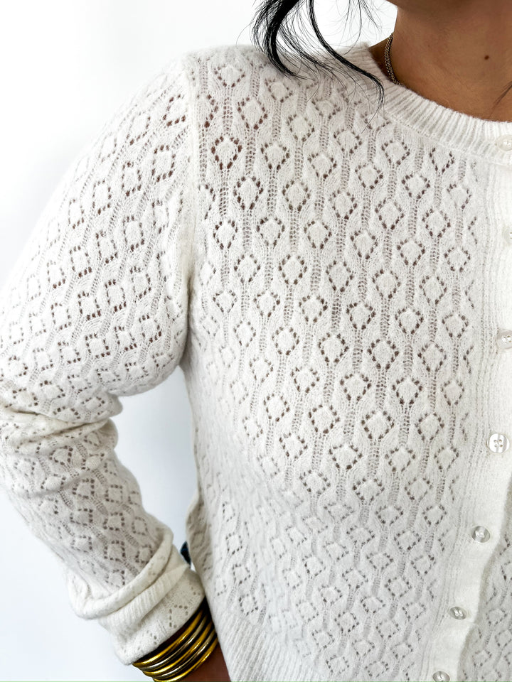 White Medina Open Knit Cardigan