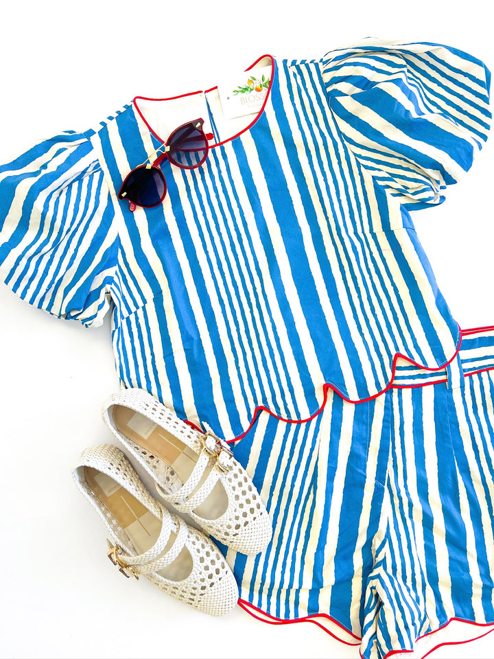 Blue Bay Stripe Short Set