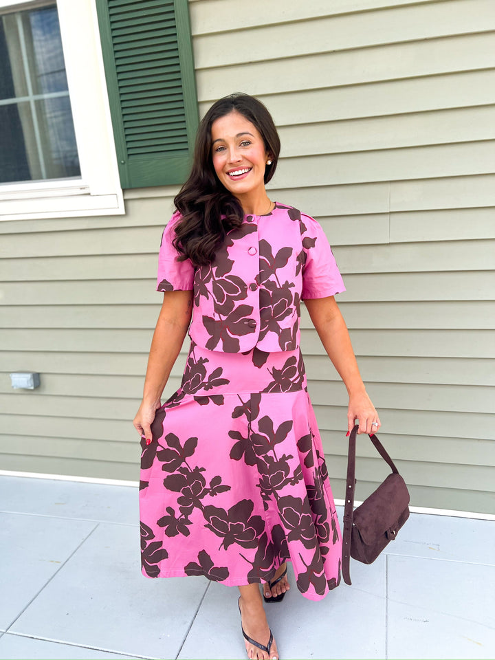 Rosy Cocoa Bloom Skirt Set