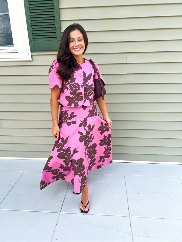 Rosy Cocoa Bloom Skirt Set