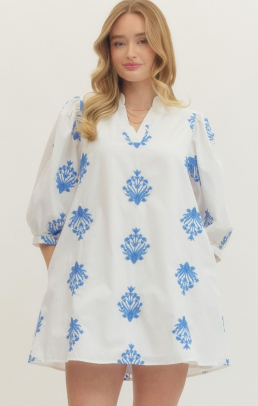Flower Embroidered White Mini Dress
