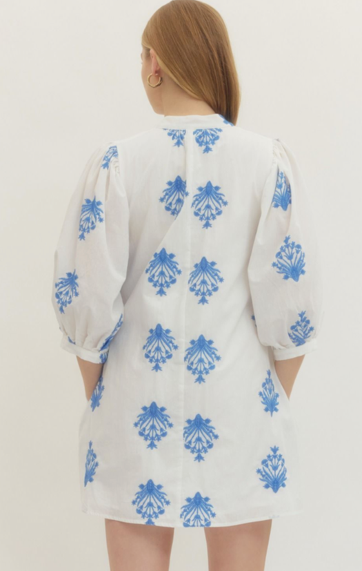 Flower Embroidered White Mini Dress