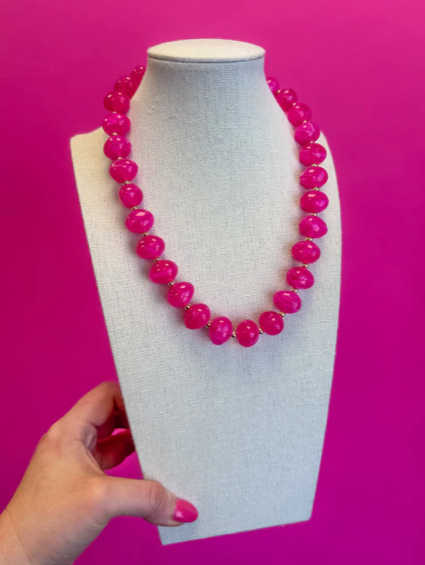 Pink Bauble Bead with Gold Necklace