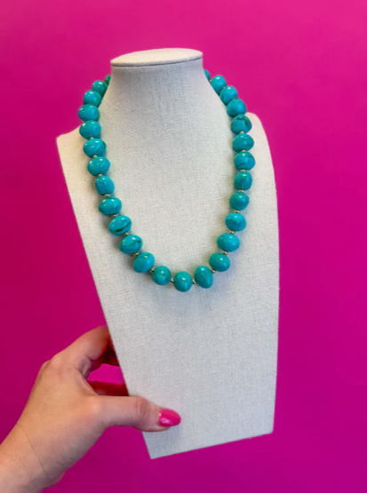 Blue Bauble Bead with Gold Necklace