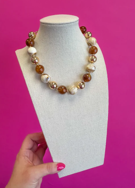 Brown & Cream Chunky Ball Bead Necklace