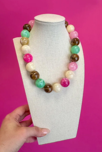 Multi Pink & Brown Statement Bead Necklace