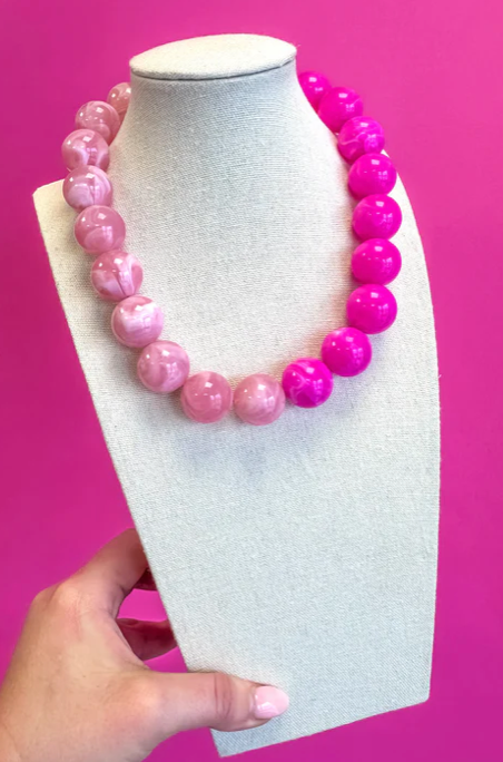 Pink and Dark Pink Bauble Ball Bead Necklace