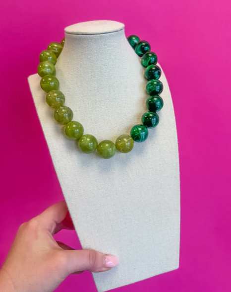 Green & Dark Green Bauble Ball Bead Necklace