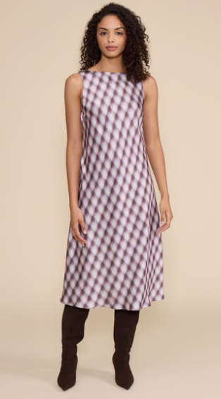Lavender Check Meiline Midi Dress