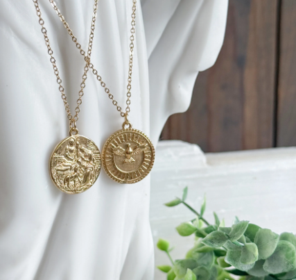 Holy Family Reverse Holy Spirit Gold Necklace