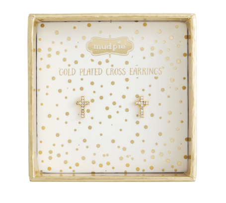 Gold Cross Stud Earrings Gift Box