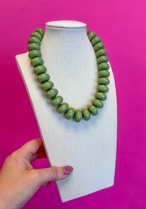 Matte Olive Green Circle Bead Necklace