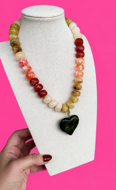 Green Heart Mixed Bead Bauble Beaded Necklace