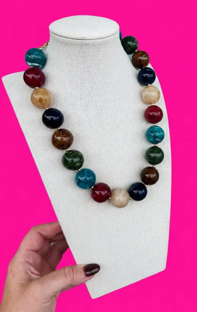 Navy Maroon Brown Mixed Bauble Bead Necklace