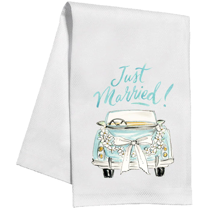 Just Married! Car w/ Bow & Flowers Kitchen Towel