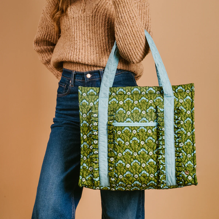Everblooming Forest Green Quilted Everyday Tote Bag