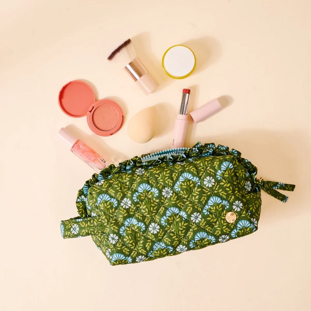Everblooming Forest Green Quilted Cosmetic Pouch