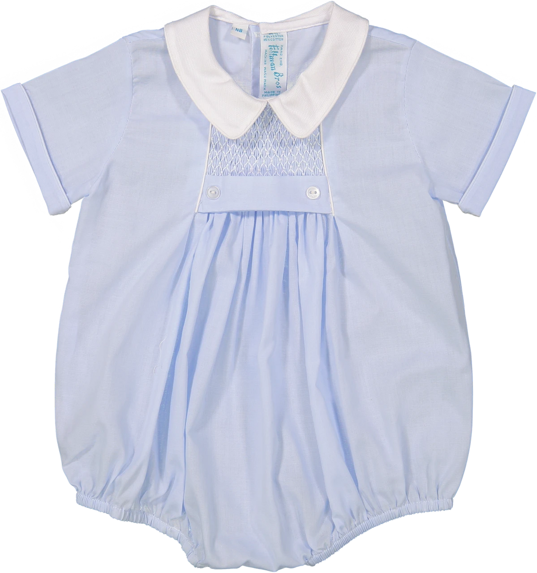 Blue & White Chevron Smocked Creeper