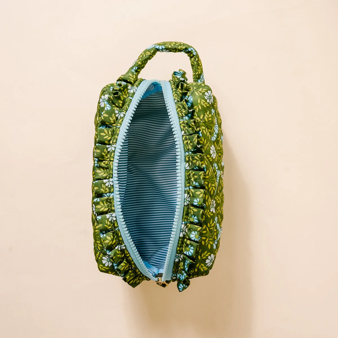 Everblooming Forest Green Quilted Cosmetic Pouch