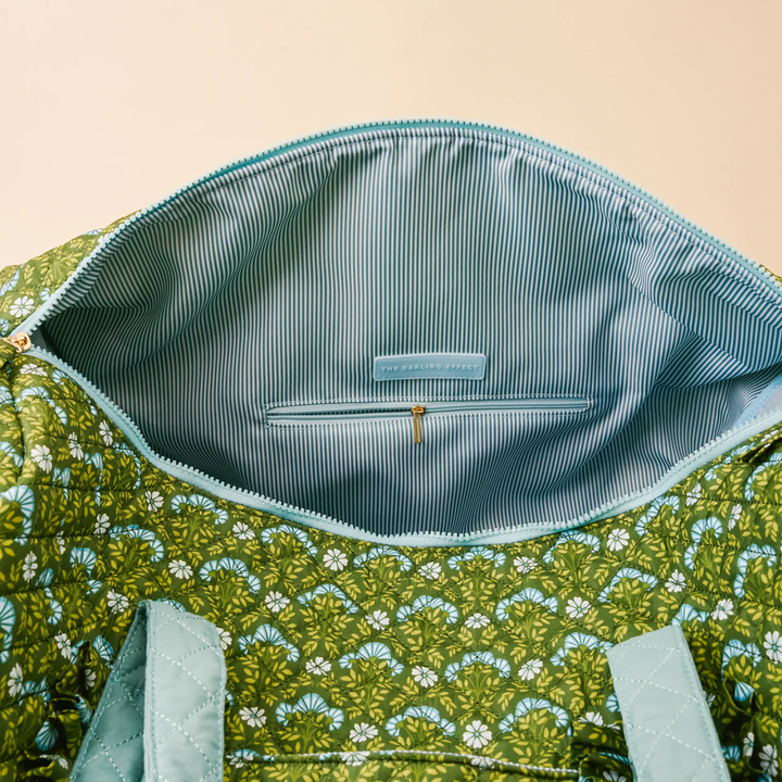 Everblooming Forest Green Quilted Weekender Bag