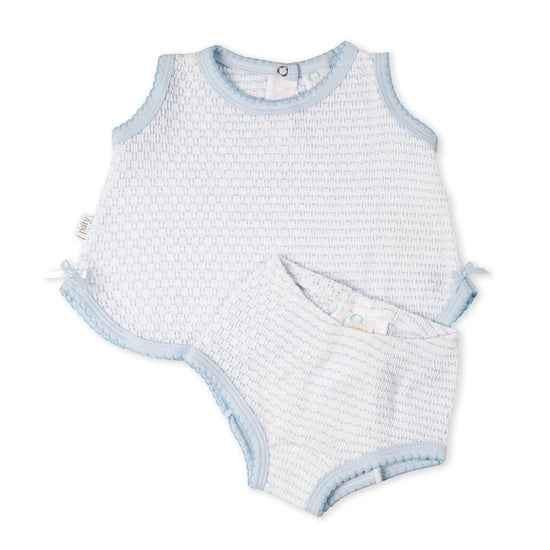 Blue w/ Blue Trim Knit Solid Diaper Set
