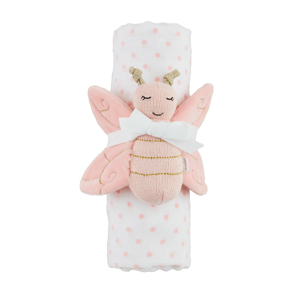 Pink Dot Swaddle and Rattle