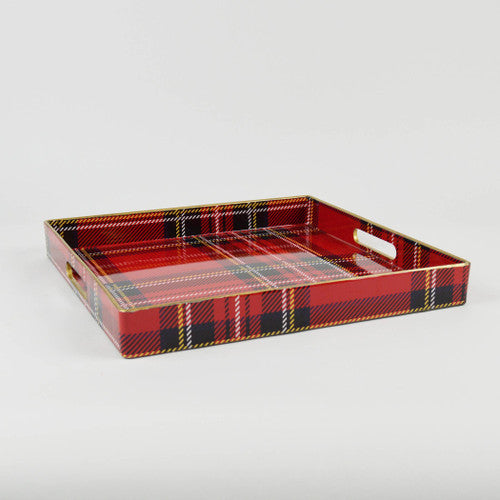 Red Plaid Rectangle Tray